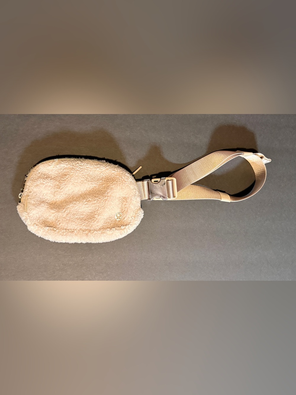 lululemon Cream Sherpa Belt Bag with Gold Hardware